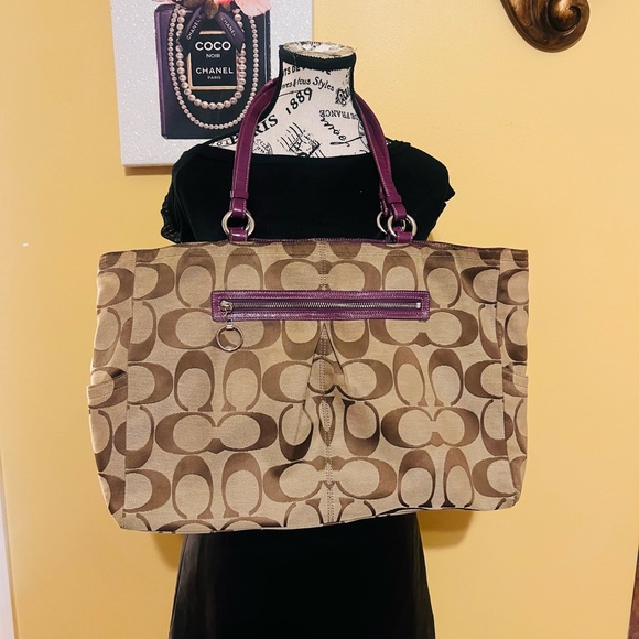 Coach Tan and Purple Signature Tote main image 13